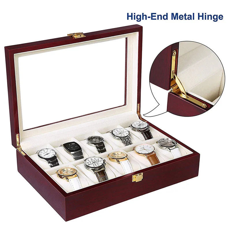 Luxury Wooden Watch Box Organizer – 1/2/3/5/6/10/12 Grid Slots Display Case for Men & Women Watches Jewelry
