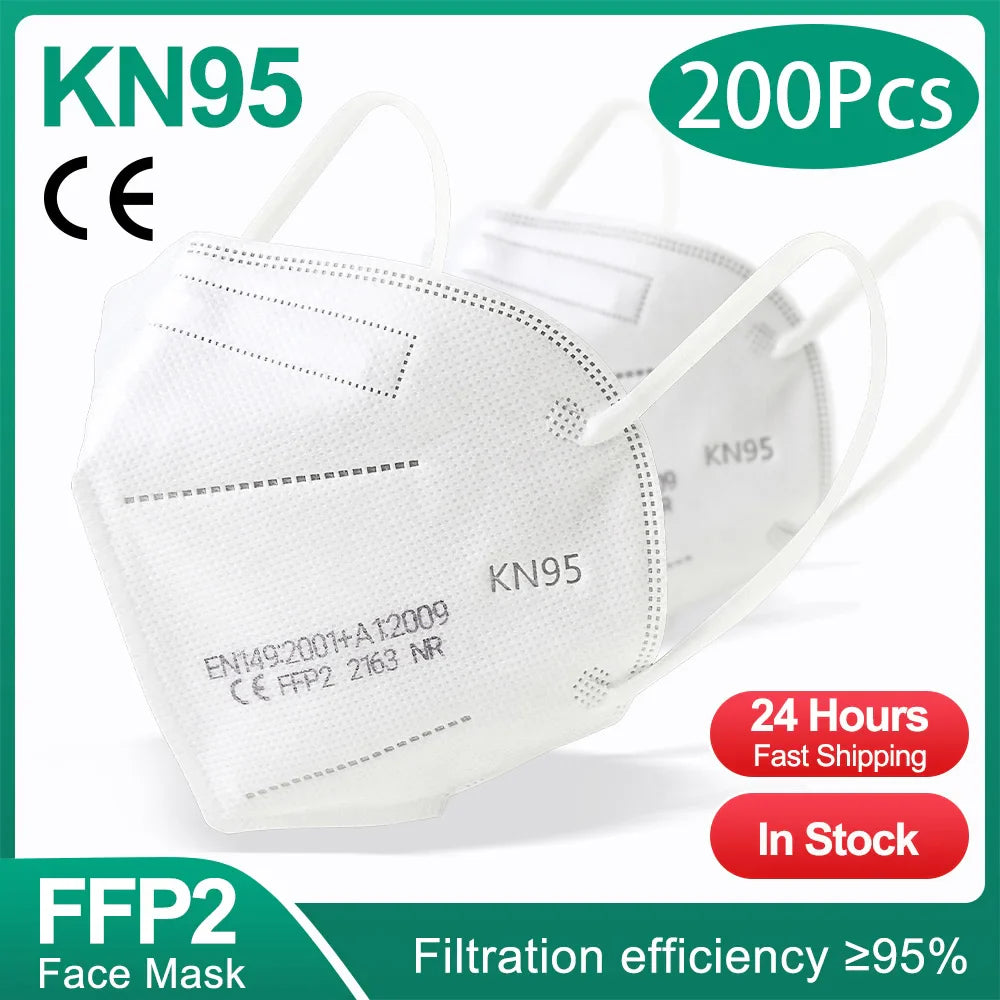 10-200PCS Black KN95 FFP2 Face Masks – CE Certified 5-Layer Non-Woven Reusable Adult Mascarillas