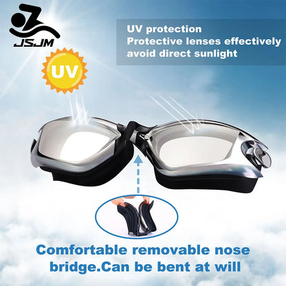 JSJM Professional Adult Swimming Goggles - Anti-Fog UV Protection Lens, Waterproof Adjustable Silicone Swim Glasses for Men and Women