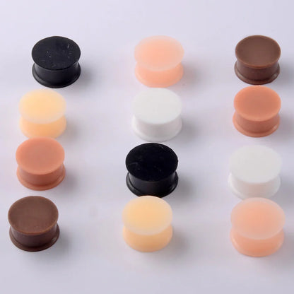 Pair of Flesh Silicone Double Flare Ear Plugs – Large Gauge Ear Expander Piercings, 3mm-50mm