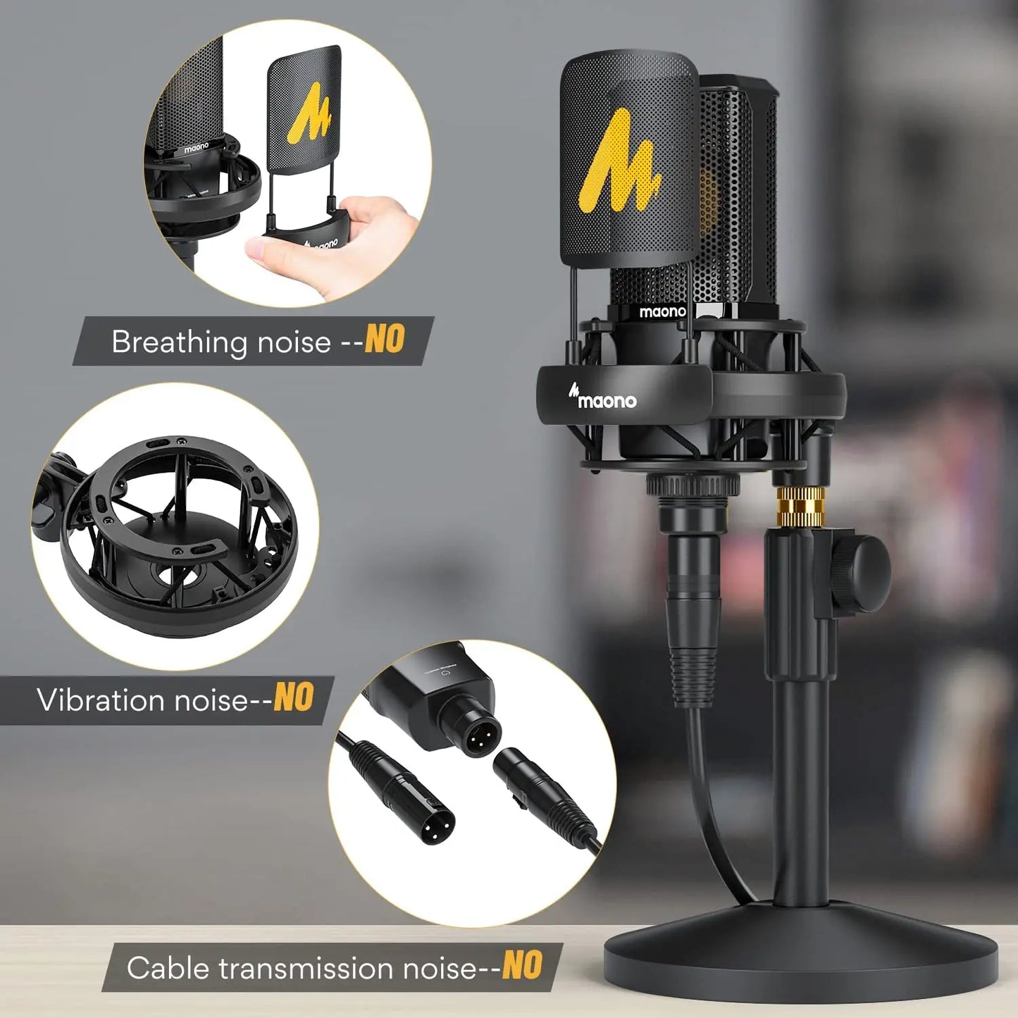 Maono PM500T XLR Condenser Microphone – 34mm Large Diaphragm Cardioid Studio Mic for Recording, Podcasting & Streaming