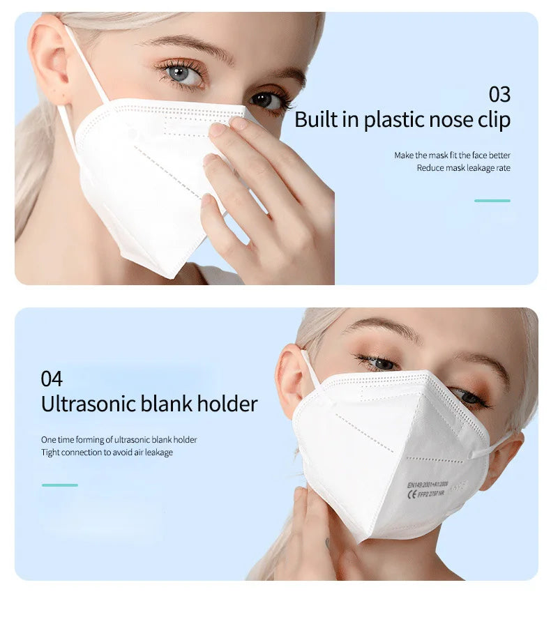 10-200PCS Black KN95 FFP2 Face Masks – CE Certified 5-Layer Non-Woven Reusable Adult Mascarillas