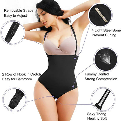 Women’s Thong Shapewear Bodysuit – Tummy Control Underbust Body Shaper Butt Lifter Slimming Corset Underwear