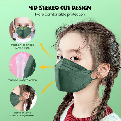 10-200PCS Kids KN95 FFP2 Face Masks — 4-Layer Protective Dustproof Masks for Boys & Girls Ages 6-14