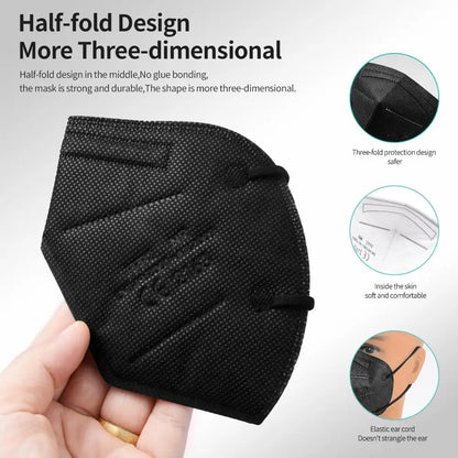 10-200PCS Black KN95 FFP2 Face Masks – CE Certified 5-Layer Non-Woven Reusable Adult Mascarillas