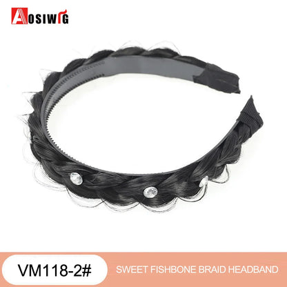Synthetic Fishbone Braided Headband – Bohemian Plaited Hairpiece for Women Hairstyling
