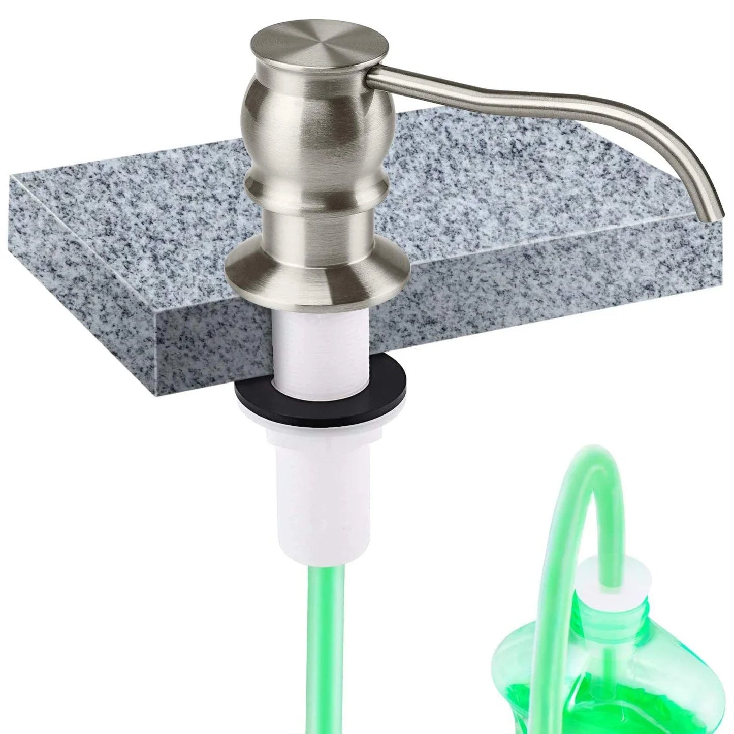 Samodra Liquid Soap Dispenser — Black Kitchen Pump with Brass Head, Metal Check Valve & Extension Tube