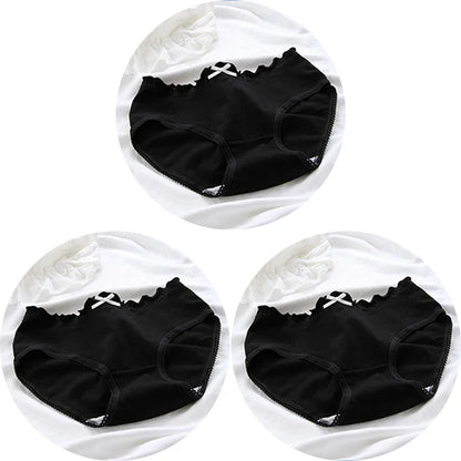 3 Pcs Women’s Cotton Panties Set - Seamless Soft Mid-Waist Black Briefs Skin-Friendly Female Lingerie Underwear