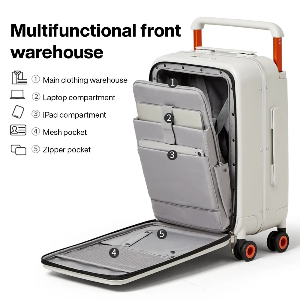 20-Inch Carry-On Suitcase - Wide Handle PC Luggage with Aluminum Frame for Men & Women Travel
