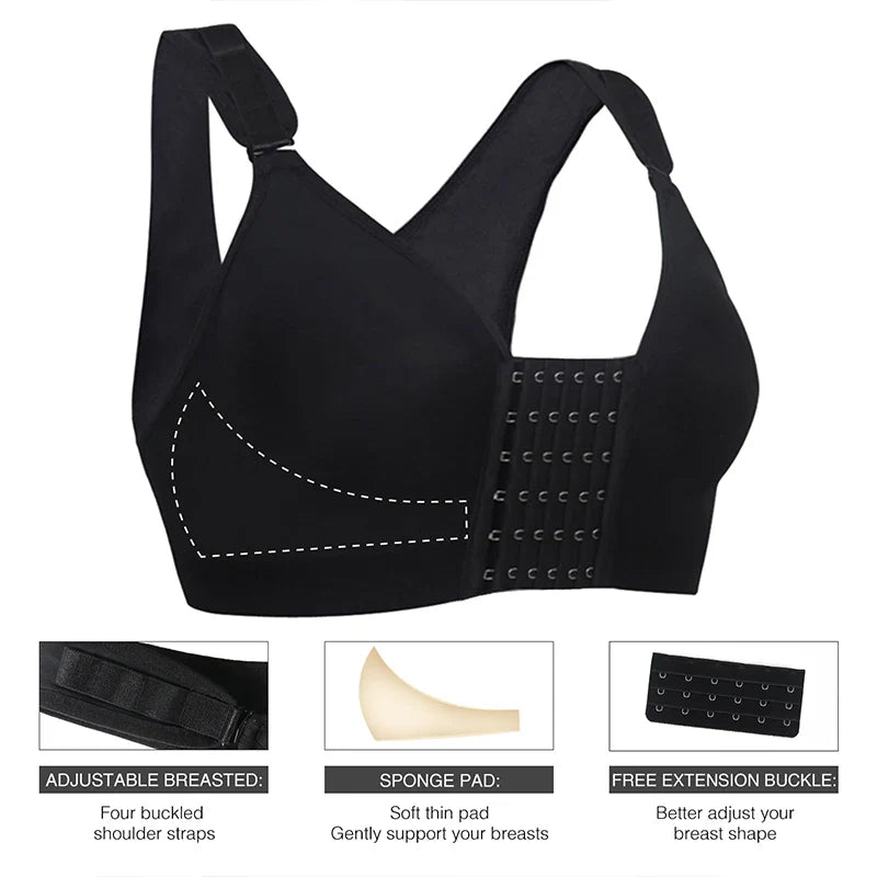 Burvogue Women’s Seamless Padded Push-Up Bra – Front Closure, Adjustable Sports & Post-Surgery Underwear