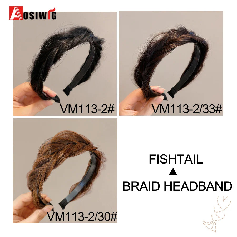 Synthetic Fishbone Braided Headband – Bohemian Plaited Hairpiece for Women Hairstyling