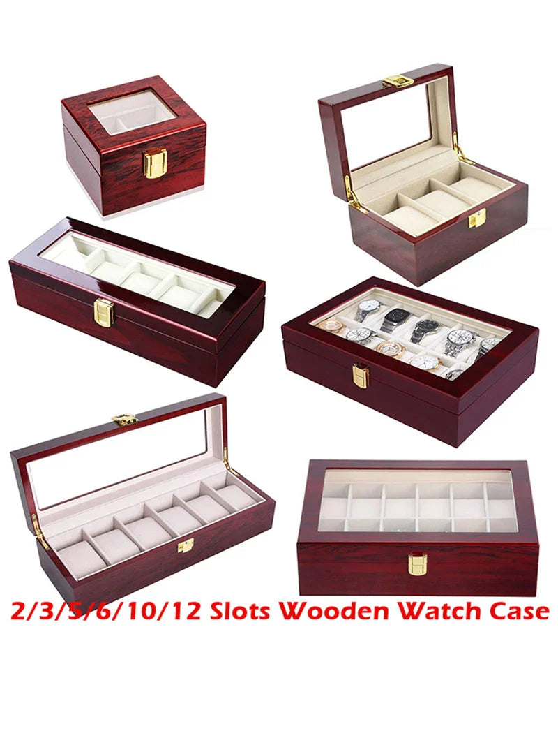 Luxury Wooden Watch Box — 1/2/3/5/6/10/12 Grid Organizer & Holder for Men’s and Women’s Watches, Jewelry Display