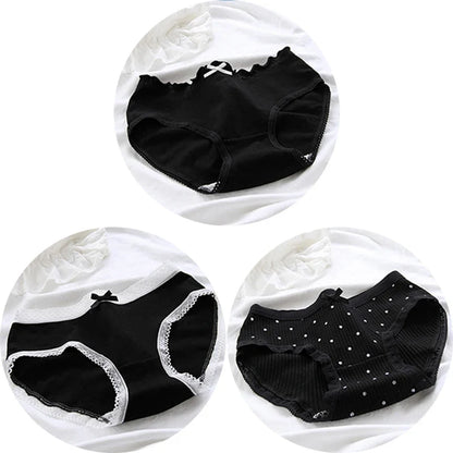 3 Pcs Women’s Cotton Panties Set - Seamless Soft Mid-Waist Black Briefs Skin-Friendly Female Lingerie Underwear