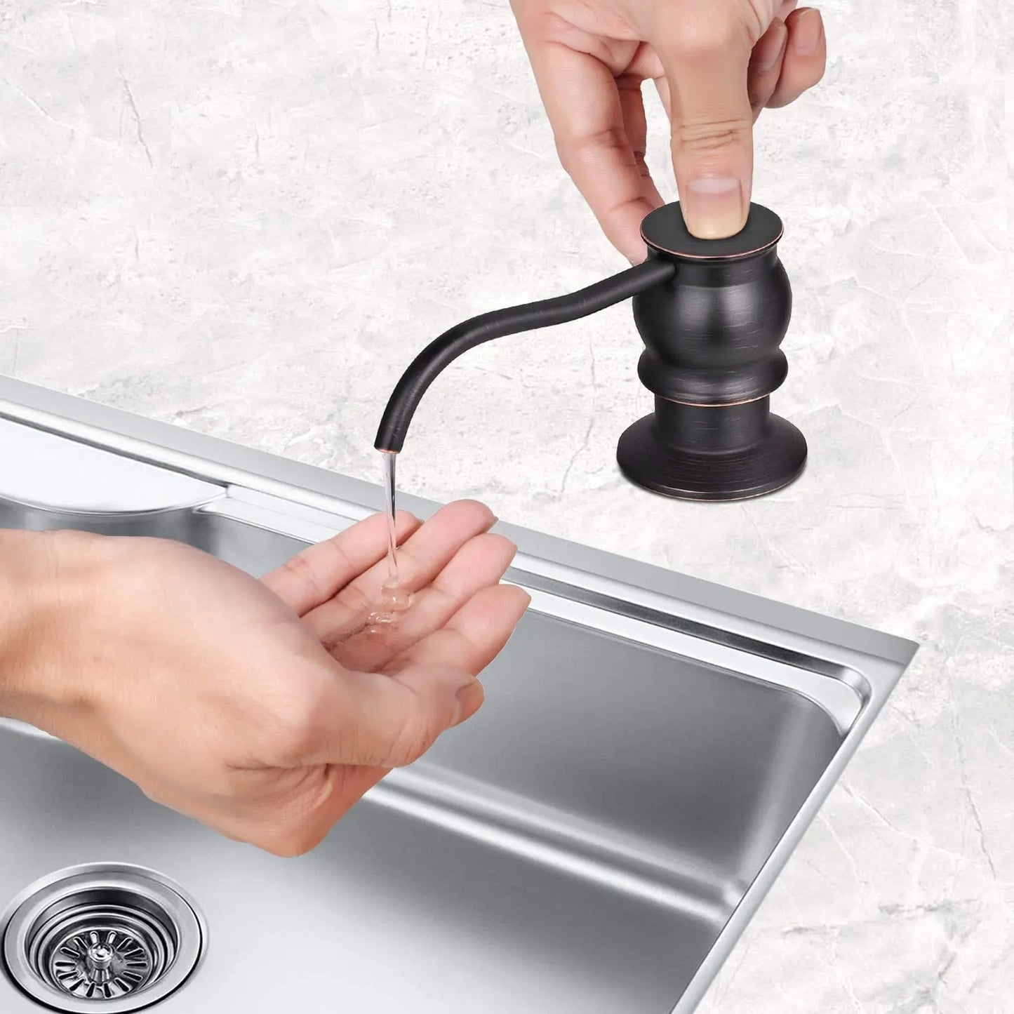Samodra Liquid Soap Dispenser — Black Kitchen Pump with Brass Head, Metal Check Valve & Extension Tube