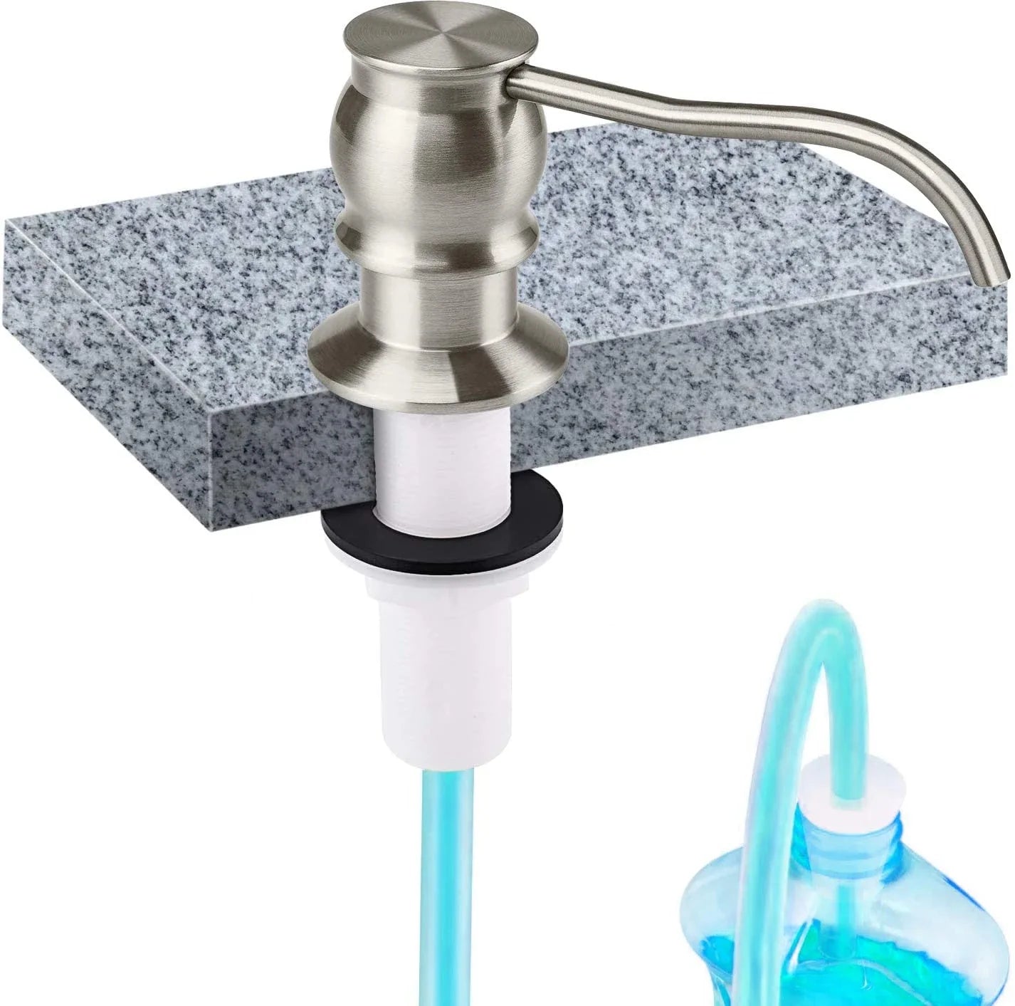 Samodra Liquid Soap Dispenser — Black Kitchen Pump with Brass Head, Metal Check Valve & Extension Tube