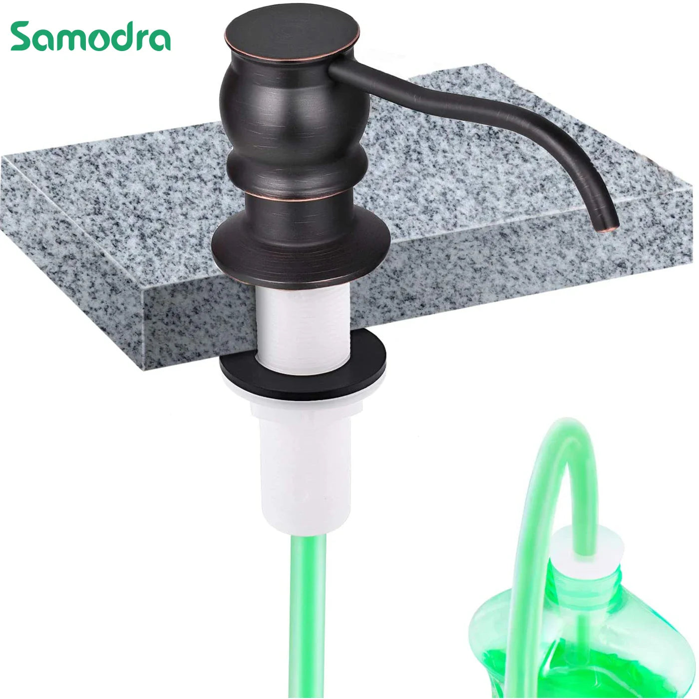 Samodra Liquid Soap Dispenser – Brass Pump Head with Extension Tube, Black Metal Check Valve for Kitchen Accessories