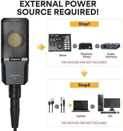 Maono PM500T XLR Condenser Microphone – 34mm Large Diaphragm Cardioid Studio Mic for Recording, Podcasting & Streaming