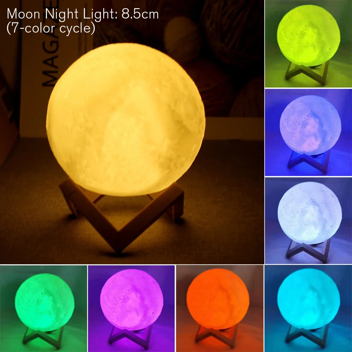 8cm Moon Lamp LED Night Light: Battery-Powered with Stand, Starry Lamp for Bedroom Decor - Kids Gift Night Light Moon Lamp