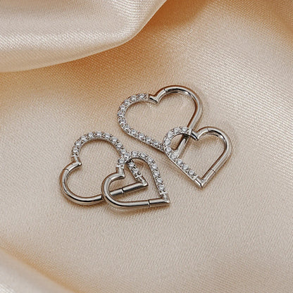 Right Grand ASTM F136 Titanium Daith Heart Hoop Earring – Hinged Segment Ring with Clear CZ for Cartilage, Tragus & Helix Piercing Jewelry