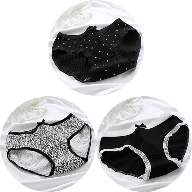 3 Pcs Women’s Cotton Panties Set - Seamless Soft Mid-Waist Black Briefs Skin-Friendly Female Lingerie Underwear