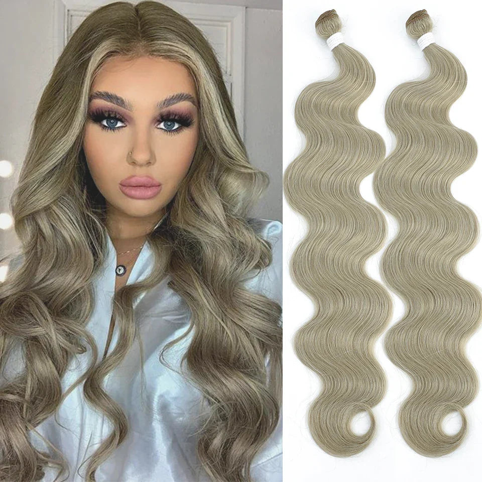 Colorful Body Wave Hair Bundles 613 Piano Blonde – Ombre Synthetic Hair Extensions, Thick Ponytail & Loose Deep Weaving