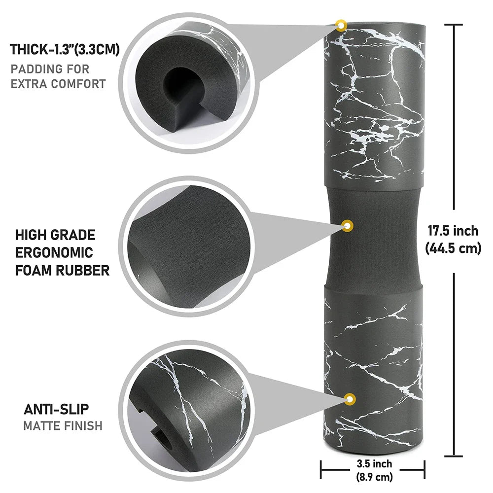 Barbell Pad for Squats: Neck and Shoulder Protective Support for Lunges, Hip Thrusts - Fits Standard and Olympic Bars - Weight Lifting Training Essential