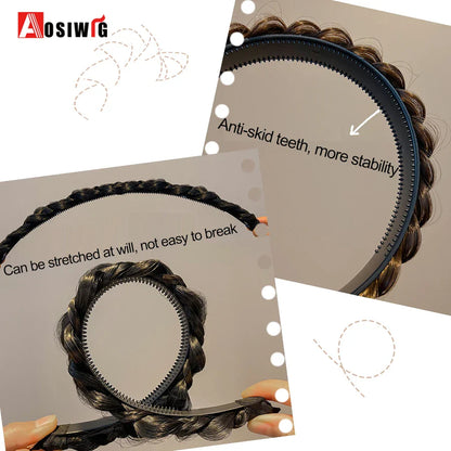 Synthetic Fishbone Braided Headband – Bohemian Plaited Hairpiece for Women Hairstyling