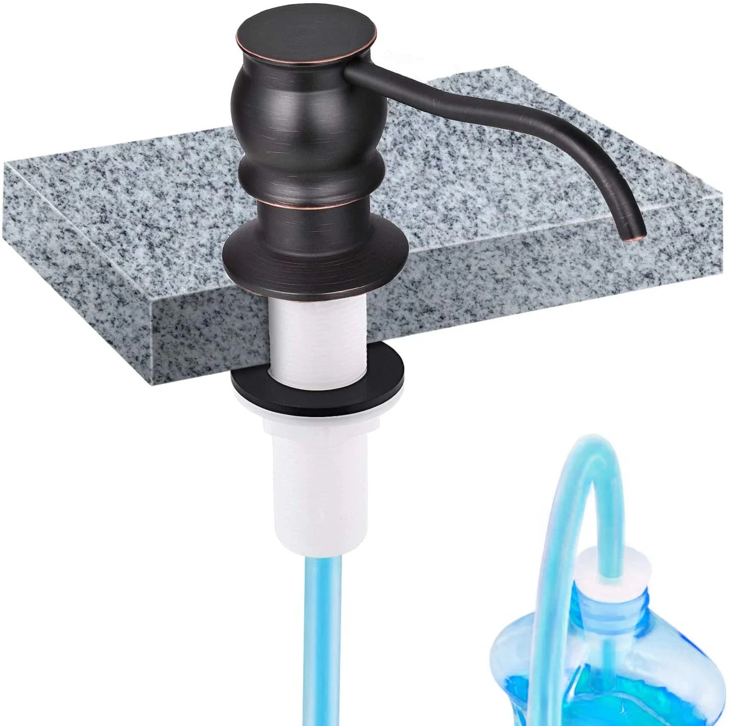 Samodra Liquid Soap Dispenser – Brass Pump Head with Extension Tube, Black Metal Check Valve for Kitchen Accessories