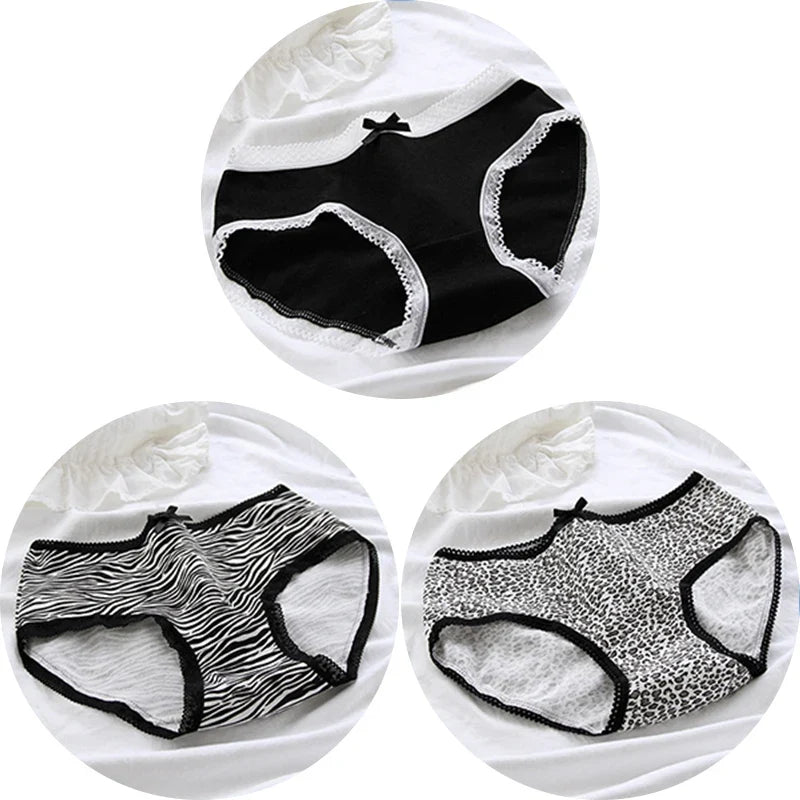 3 Pcs Women’s Cotton Panties Set - Seamless Soft Mid-Waist Black Briefs Skin-Friendly Female Lingerie Underwear