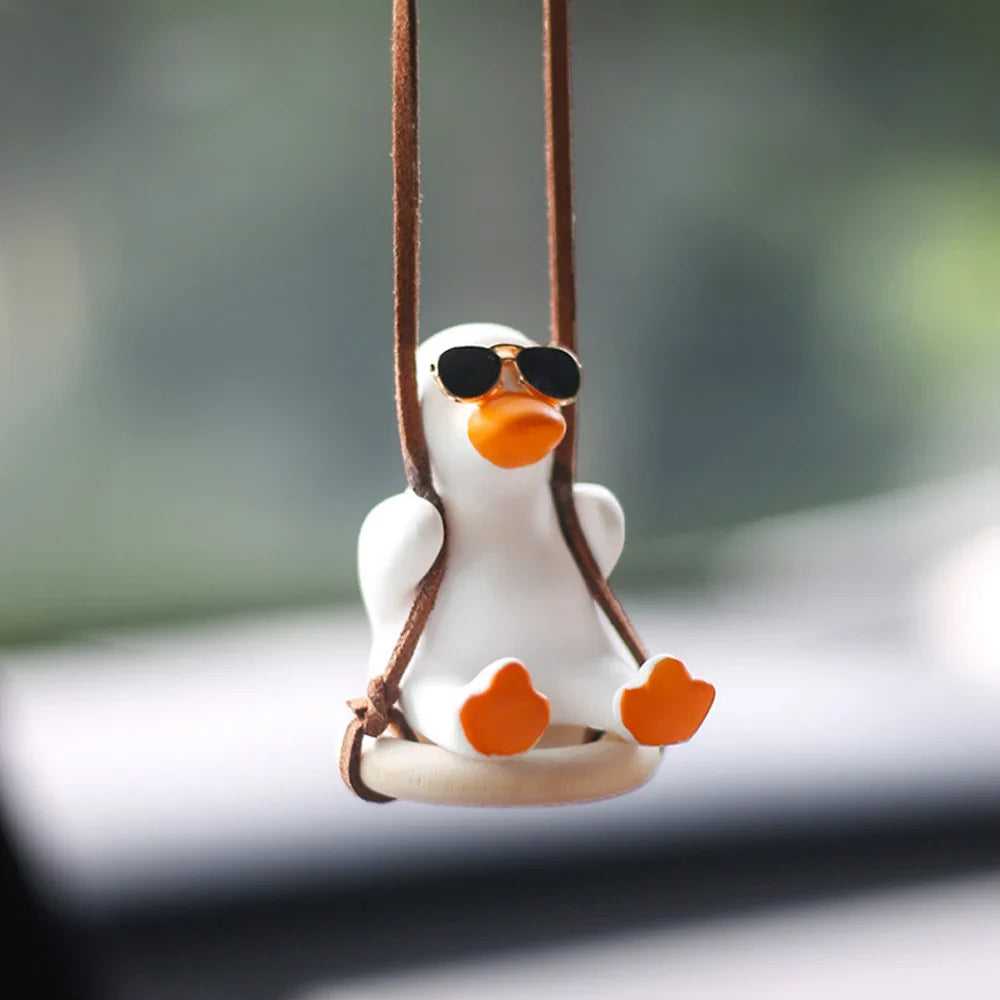 Car Fragrance Gypsum Cute Anime Swing Duck Pendant - Auto Rearview Mirror Ornaments, Birthday Gift Car Accessories