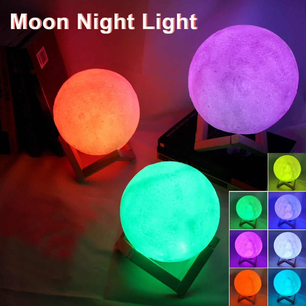 8cm Moon Lamp LED Night Light: Battery-Powered with Stand, Starry Lamp for Bedroom Decor - Kids Gift Night Light Moon Lamp