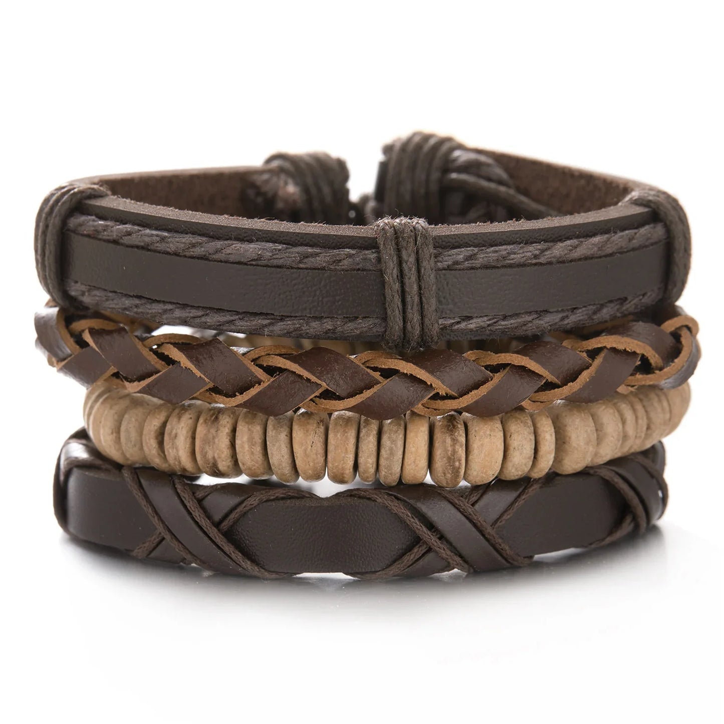 Men's Vintage Multilayer Leather Braid Bracelet - Handmade Star, Leaf & Owl Rope Wrap Bangle, Male Gift Jewelry