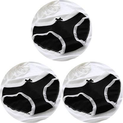3 Pcs Women’s Cotton Panties Set - Seamless Soft Mid-Waist Black Briefs Skin-Friendly Female Lingerie Underwear