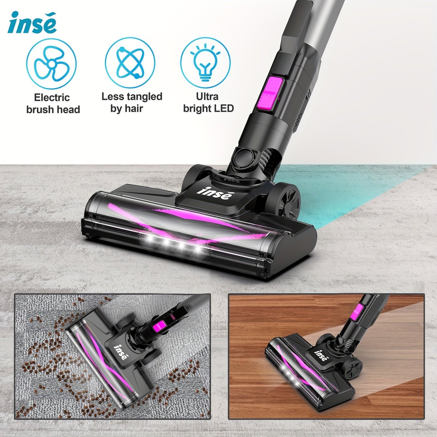 INSE 6 in 1 Cordless Stick Vacuum Cleaner – Lightweight and Powerful, Rechargeable 2200mAh Battery