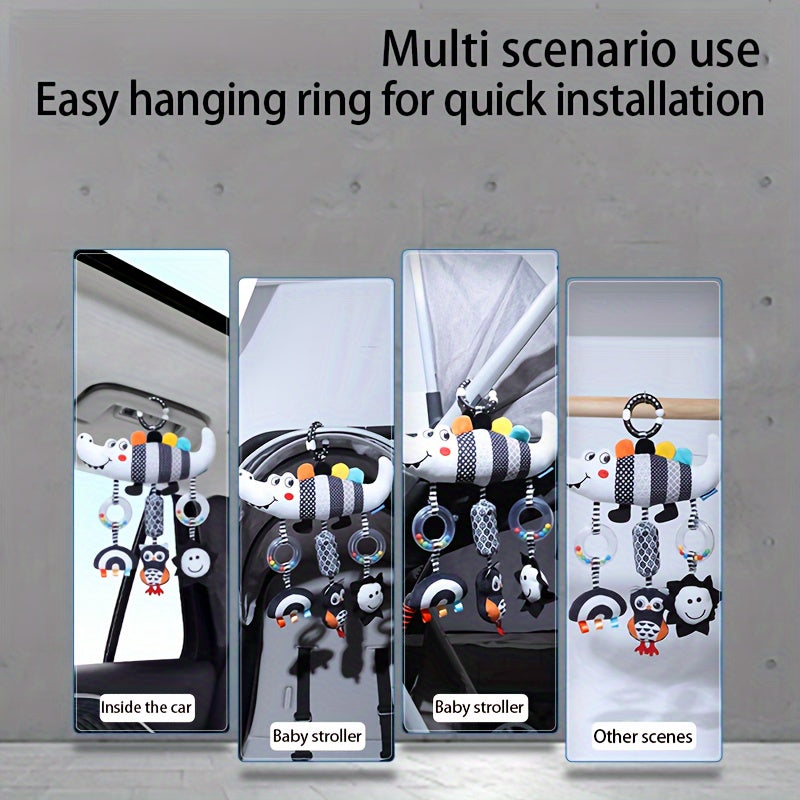 Black and White Animal Wind Chime Plush Toys for Baby Car Seat and Stroller - Soft Hanging Rattle Toy, Ideal Christmas Gift for Infants 0-3 Years