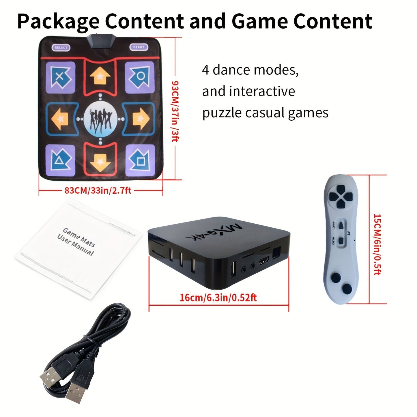 Dance Mat Electric HD TV Step Pad - 20+ Games, 200+ Songs, Fitness Mode, 2.4G Wireless Handle, Anti-Slip, MTV and Cartoon Modes - Ideal for Gifts, Christmas and Halloween