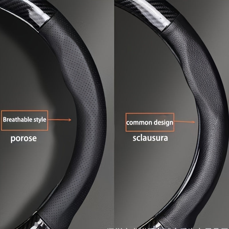 Breathable PU Leather Steering Wheel Cover – Carbon Fiber Pattern, Non-Slip Sporty Grip for Car Steering Wheels