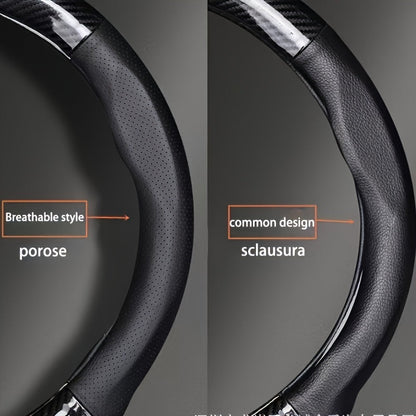 Breathable PU Leather Steering Wheel Cover – Carbon Fiber Pattern, Non-Slip Sporty Grip for Car Steering Wheels