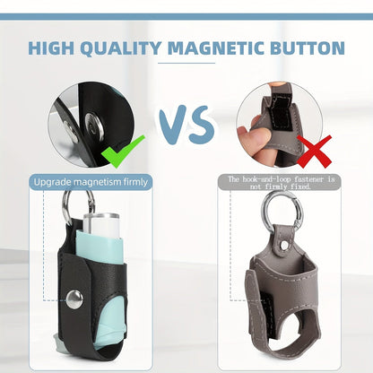 Asthma Inhaler Holder - Lightweight Portable PU Leather Case for Adults and Kids, Black ( Inhaler Not Included )