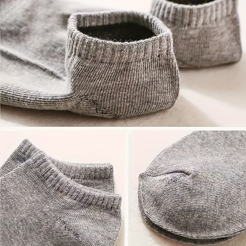 5/10 Pairs Men's Solid Low Cut Ankle Socks - Anti-Odor, Sweat Absorption, Breathable, All-Season Wear