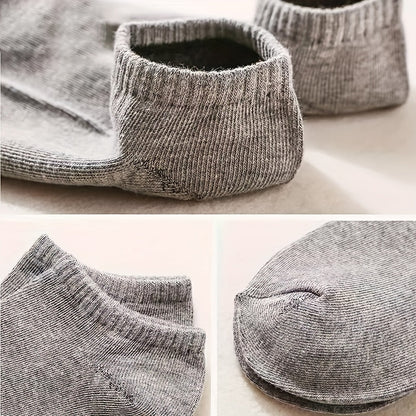 5/10 Pairs Men's Solid Low Cut Ankle Socks - Anti-Odor, Sweat Absorption, Breathable, All-Season Wear