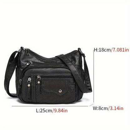 Fashion Multi-Zipper Crossbody Bag – Soft Vegan Leather Shoulder Bag with Multiple Pockets – Women's Handbag Purse