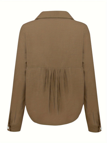Long Sleeve Linen Shirt – Casual Button-Up for Spring and Fall – Women’s Clothing