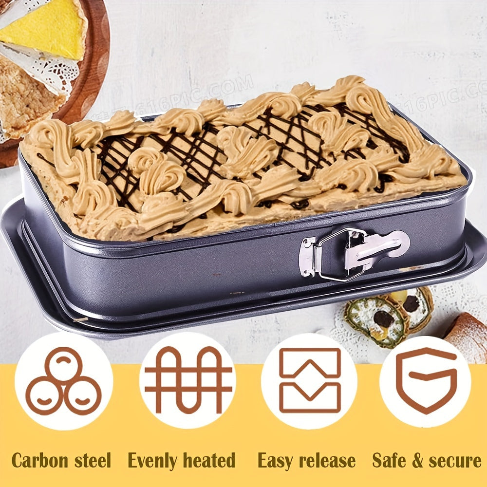 Leak-Proof Rectangular Cake Pan 9.45"x5.51" – Non Stick with Removable Bottom, Ideal for Cheesecakes and Desserts, Durable Carbon Steel, Oven and Dishwasher Safe