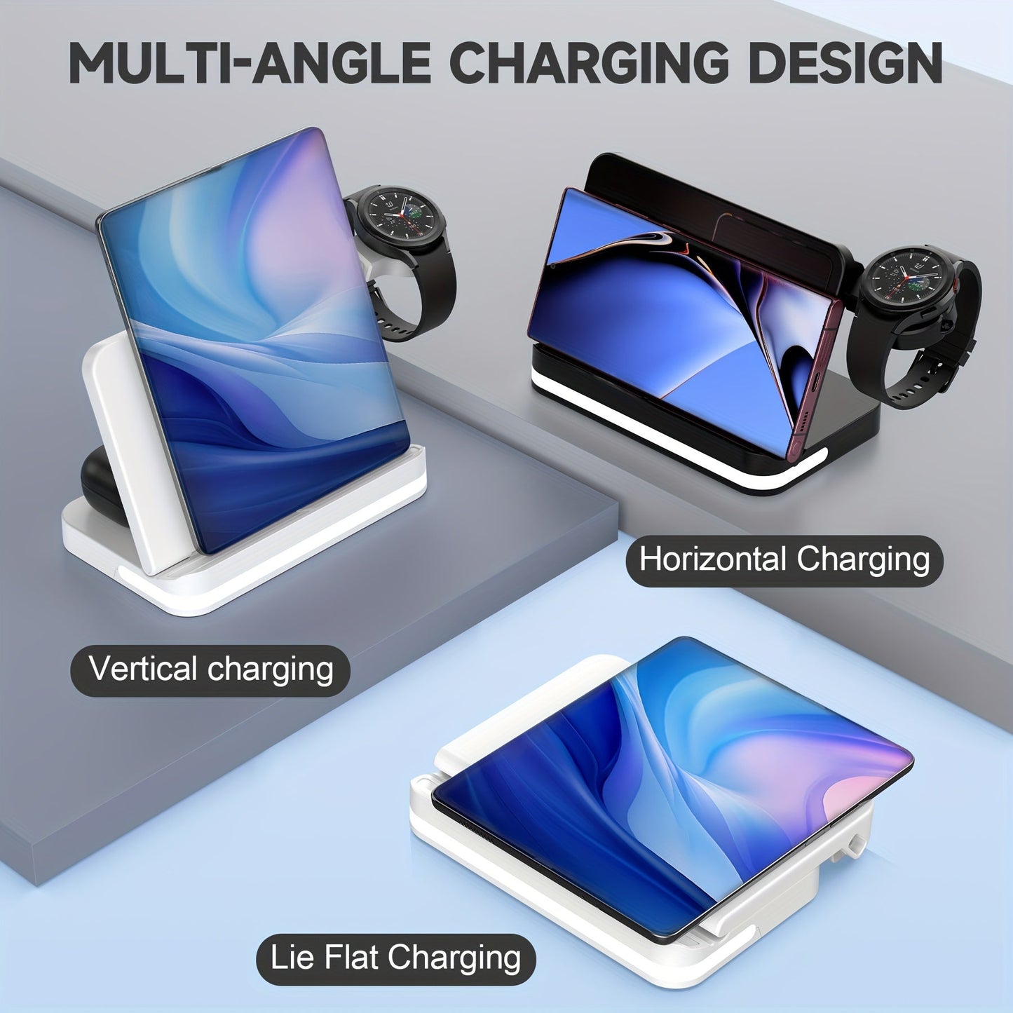 4 in 1 Wireless Charger Station for Samsung Z Fold 5 - Foldable Fast Charging Dock for Galaxy Z Fold 4/3, Z Flip 5/4/3, S24/S23/S22, Note20/10 Ultra, Watch 6/5/Pro/4/3, Earbuds 2/2 Pro/Live
