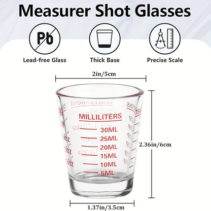 Glass Measuring Cup Set with Scale - Includes 1oz, 2Tbs, 6Tsp, and 30ml, Heavy-Duty and Microwave Safe, Ideal for Espresso, Wine, and More - Essential Kitchen Gadget