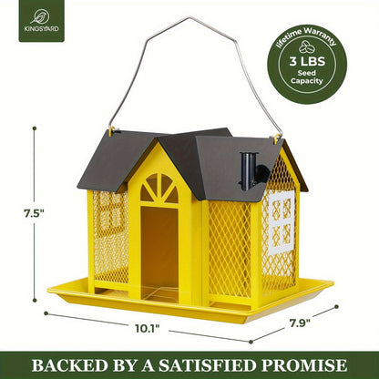 Kingsyard Metal Bird Feeder House – Weatherproof Wild Bird Feeder with Triple Feeders for Finch, Cardinal & Chickadee, Large Capacity