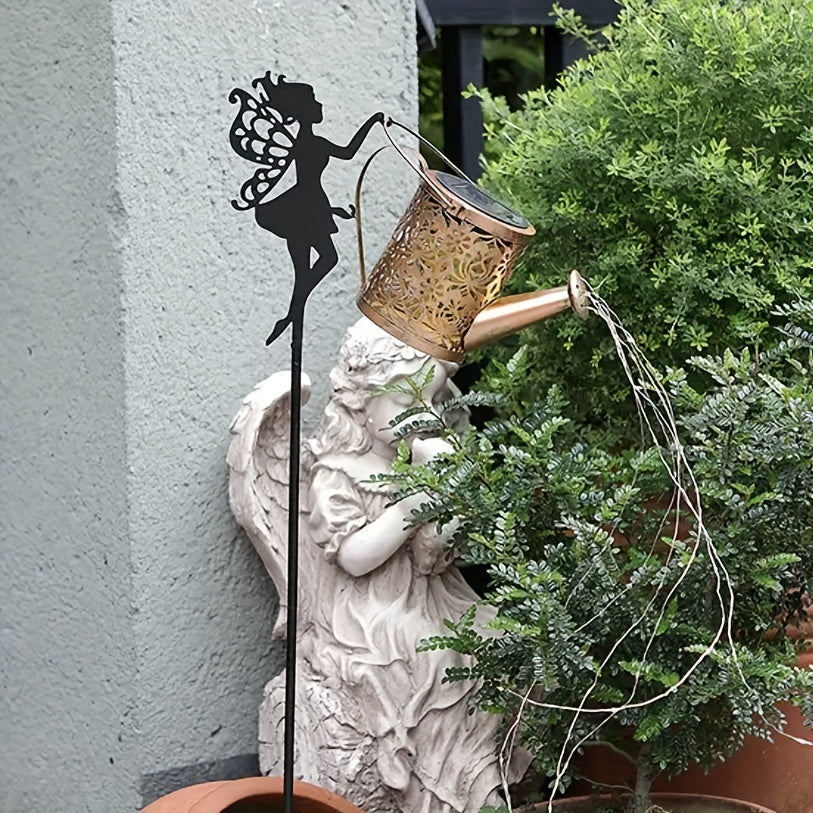 Solar Fairy Watering Can Path Lights - Metal Garden Decor with Cascading Lights | Energy-Efficient, Waterproof Fixture, Toggle Control, Detachable Semi Flush Mount Lamp | Includes Solar Charged Nickel Battery - Perfect Gift