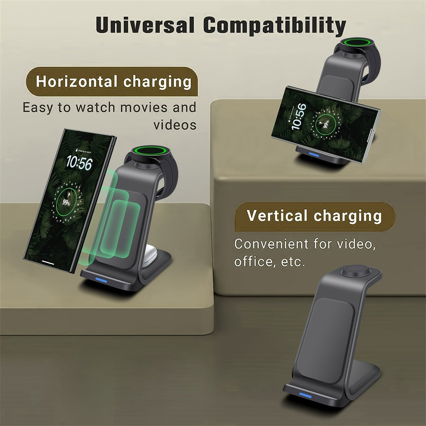 3 in 1 Wireless Charging Station for Samsung – Portable Charger for S24 Ultra/S24/S24+/S23 Ultra/S23/S22 Ultra/S22/S21/Note 20, Galaxy Watch 6/6 Classic/5/5 Pro/4 and Galaxy Buds 2 Pro