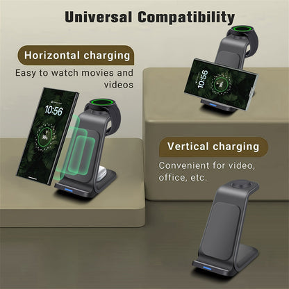 3 in 1 Wireless Charging Station for Samsung – Portable Charger for S24 Ultra/S24/S24+/S23 Ultra/S23/S22 Ultra/S22/S21/Note 20, Galaxy Watch 6/6 Classic/5/5 Pro/4 and Galaxy Buds 2 Pro